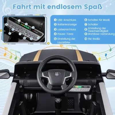 Detské policajné auto, 12V policajné auto s diaľkovým ovládaním, LED blikajúcimi svetlami, čierne