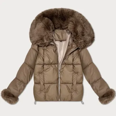 Dámska bunda s kožušinovým golierom  S'West MODA8257 béžová