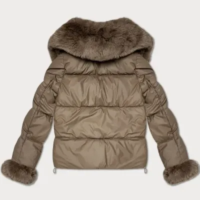 Dámska bunda s kožušinovým golierom  S'West MODA8257 béžová