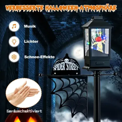 155 cm halloweenska pouličná lampa so 6-farebnými LED svetlami, hudbou a efektom čierneho snehu.