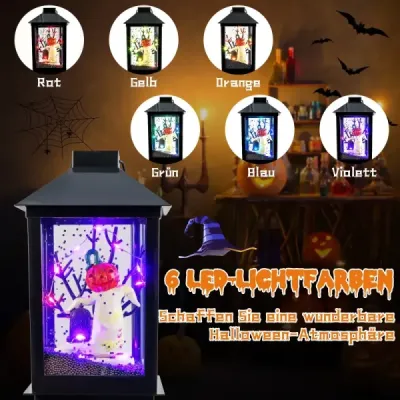 155 cm halloweenska pouličná lampa so 6-farebnými LED svetlami, hudbou a efektom čierneho snehu.