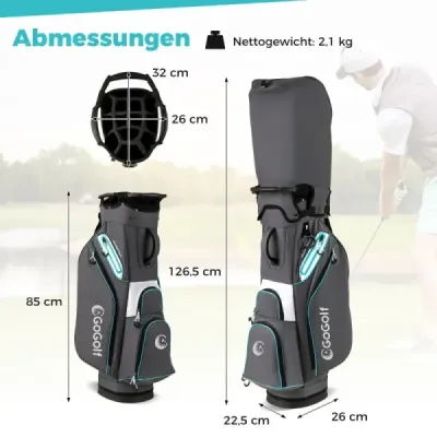 Golfová taška Ľahká golfová taška so 14 priehradkami Vodoodpudivá golfová taška Sivá