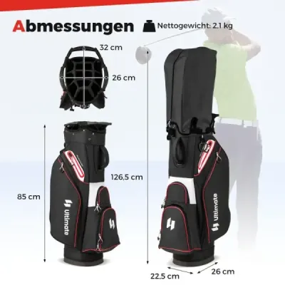Golfová taška Ľahká golfová taška so 14 priehradkami Vodoodpudivá golfová taška Čierna