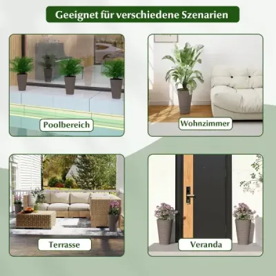 Sada 2 kvetináčov s vnútorným kvetináčom, okrúhle kvetináče s výškou 45 cm, odolné voči poveternostným vplyvom, s drenážnymi otvormi, PP, hnedé