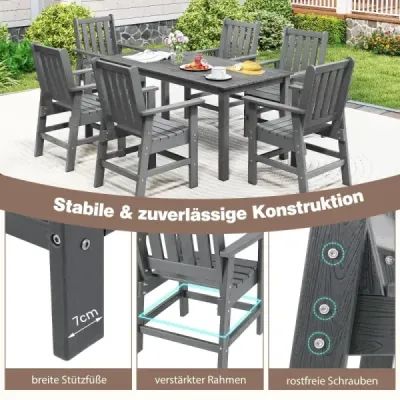 Plastová záhradná stolička Balkónová stolička odolná voči poveternostným vplyvom Záhradná stolička v sivej farbe vzhlad dreva