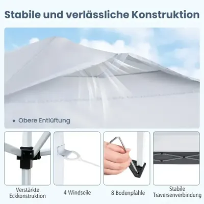 Pavilón 3x3m skladací pavilón vodotesný stabilný UV ochrana 50+ párty stan skladací stan biely