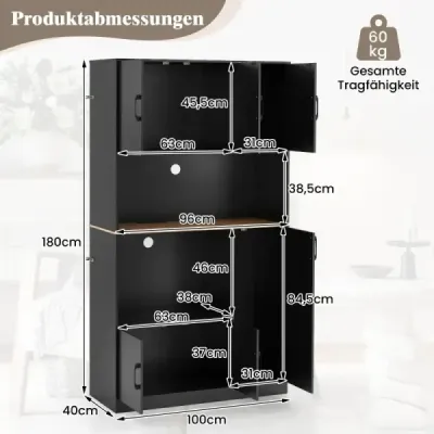 Kuchynská skrinka s bufetom a zásuvkou a stojanom na mikrovlnnú rúru z dreva, čierna Kuchynská skrinka s bufetom a zásuvkou a stojanom na mikrovlnnú rúru z dreva, čierna