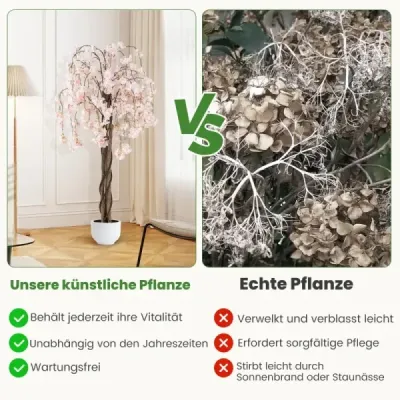 Umelý čerešňový kvet v kvetináči, umelá kvetinová rastlina s bielymi kvetmi 163 cm