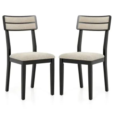 Sada 2 jedálenských stoličiek s čalúneným sedadlom a nohami z kaučukovníka, kuchynské stoličky, jedálenská stolička, čierna