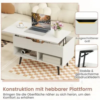 Konferenčný stolík so zdvíhacou stolovou doskou Moderný stolík do obývačky 80 x 40 x 44,5 cm Biela Konferenčný stolík so zdvíhacou stolovou doskou Moderný stolík do obývačky 80 x 40 x 44,5 cm Biela