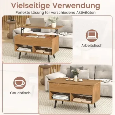 Výškovo nastaviteľný konferenčný stolík s výsuvnou doskou a 2 otvorenými policami. Konferenčný stolík, prírodný. Výškovo nastaviteľný konferenčný stolík s výsuvnou doskou a 2 otvorenými policami. Konferenčný stolík, prírodný.