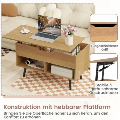 Výškovo nastaviteľný konferenčný stolík s výsuvnou doskou a 2 otvorenými policami. Konferenčný stolík, prírodný. Výškovo nastaviteľný konferenčný stolík s výsuvnou doskou a 2 otvorenými policami. Konferenčný stolík, prírodný.