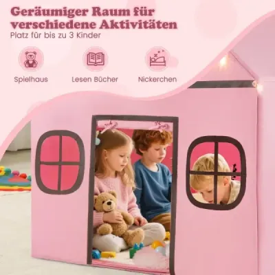 Detský domček na hranie Vnútorný detský stan s hviezdnymi svetlami a polstrovanou podložkou Ružová + čierna