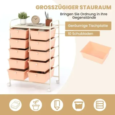 Vozík s 10 stohovateľnými zásuvkami Zásuvkový vozík Kontajner na kolieskach Kúpeľňový vozík Svetloružová