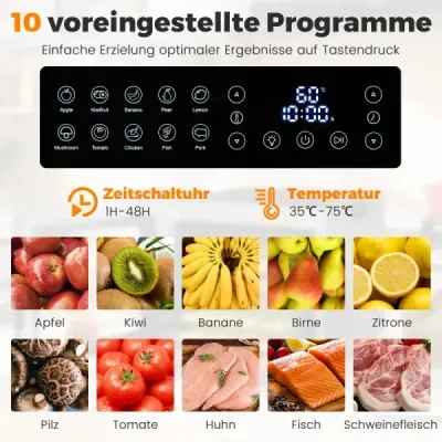 Sušička potravín s výkonom 850 W s 8 táckami, 48-hodinovým časovačom a reguláciou teploty 35 – 75 ℃, strieborná Sušička potravín s výkonom 850 W s 8 táckami, 48-hodinovým časovačom a reguláciou teploty 35 – 75 ℃, strieborná