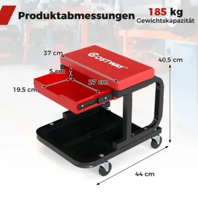 Dielenská stolička na kolieskach s nosnosťou 185 kg Čalúnené mechanické sedadlo so zásuvkou Červená