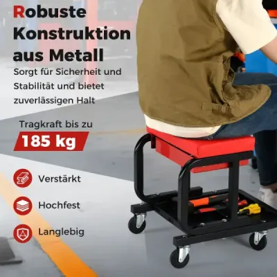 Dielenská stolička na kolieskach s nosnosťou 185 kg Čalúnené mechanické sedadlo so zásuvkou Červená