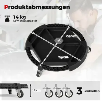 Mobilný pojazdný zásobník na náradie s 3 otočnými kolieskami a 4 priehradkami Nosnosť 136 kg Čierna
