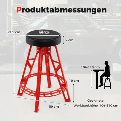 Vysoká stolička pre mechanikov Hliníková garážová stolička s 360° otočným sedadlom Červená