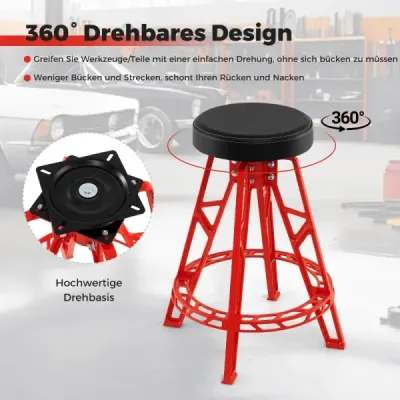 Vysoká stolička pre mechanikov Hliníková garážová stolička s 360° otočným sedadlom Červená