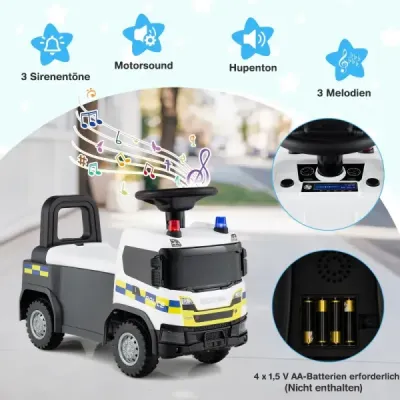 Policajné auto 2 v 1 s volantom a úložným priestorom Posuvné auto Tlačné auto Biele