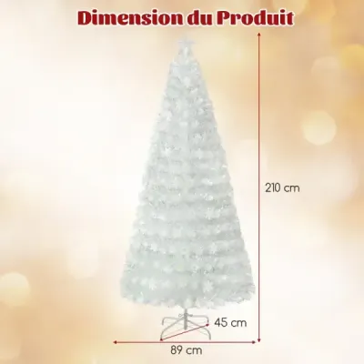 210 cm dlhý umelý vianočný stromček s farebnými LED svetlami a sklenenými vláknami a bielou hviezdou