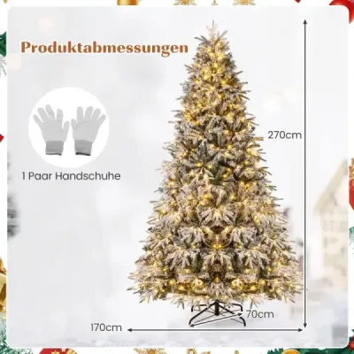 270 cm umelý vianočný stromček so svetlami a snehom, vianočný stromček s teplými bielymi LED svetlami