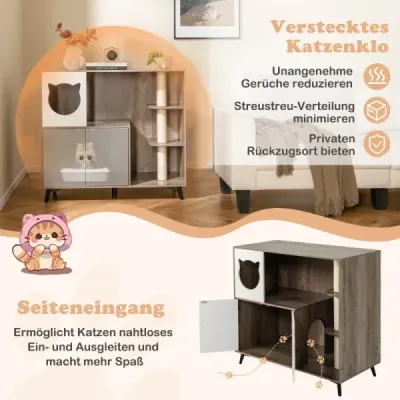 Skrinka na odpadky s 3 sisalovými škrabadlami Skrinka na odpadky s 5 kovovými opornými nohami Sivá+biela