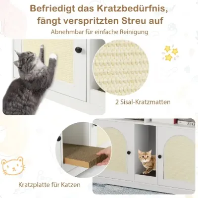 Zásobník na podstielku pre mačky Skriňa pre 2 mačky Skrytý zásobník na podstielku s úložným priestorom Biela