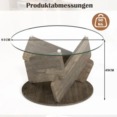 Okrúhly sklenený stolík s doskou z tvrdeného skla a rámom z masívneho dreva Moderný konferenčný stolík φ 81 cm