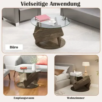 Okrúhly sklenený stolík s doskou z tvrdeného skla a rámom z masívneho dreva Moderný konferenčný stolík φ 81 cm