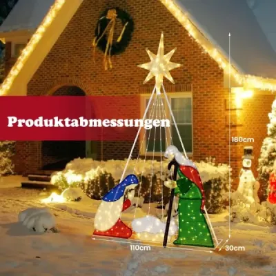 180 cm veľký betlehem s 240 teplými bielymi LED svetlami Vianočný betlehem