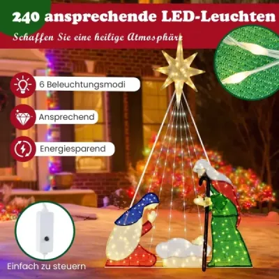 180 cm veľký betlehem s 240 teplými bielymi LED svetlami Vianočný betlehem