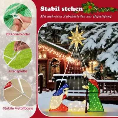 180 cm veľký betlehem s 240 teplými bielymi LED svetlami Vianočný betlehem