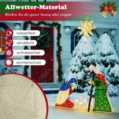 180 cm veľký betlehem s 240 teplými bielymi LED svetlami Vianočný betlehem