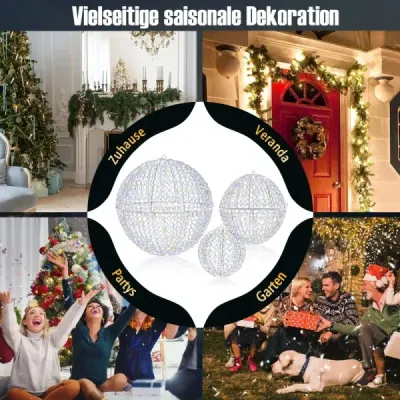 Sada 3 LED dekoratívnych ozdôb na zavesenie a stojacich LED ozdôb so 435 LED diódami Vianočná dekorácia
