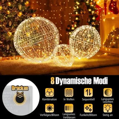 Sada 3 LED dekoratívnych ozdôb na zavesenie a stojacich LED ozdôb so 435 LED diódami Vianočná dekorácia
