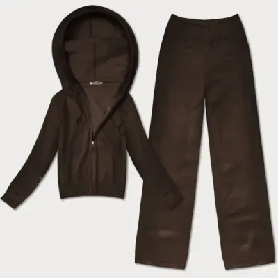 Pletená dvojdielna súprava mikiny a nohavíc MODA8803 čokoládová