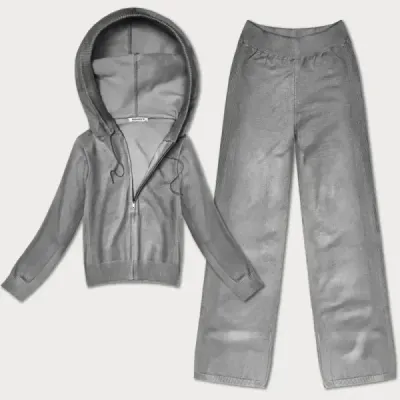 Pletená dvojdielna súprava mikiny a nohavíc MODA8803 sivá