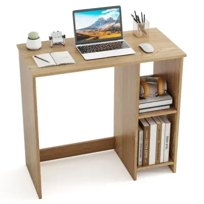 Malý stôl s 2 priehradkami Počítačový stôl Kancelársky stôl PC stôl 80 x 40 x 74 cm Prírodný