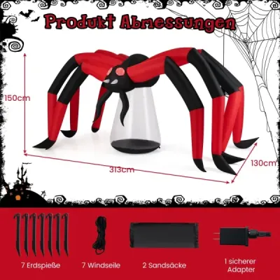 313 cm dlhý halloweensky nafukovací pavúk strašidelná dekorácia pavúka s červenými svetelnými očami a LED svetlom