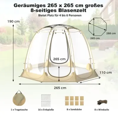 630° Transparentný PVC Pop Up Bubble Stan Bublinový stan pre 5-6 osôb 265 x 265 cm