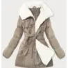Dámska bunda s kožúškom MODA9165 svetlobéžová