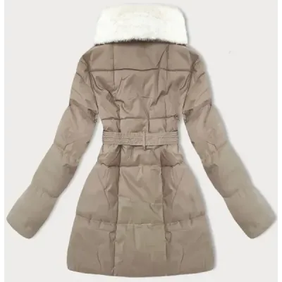 Dámska bunda s kožúškom MODA9165 svetlobéžová