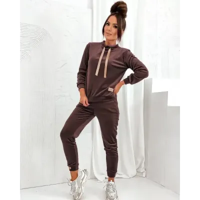 Dámska velúrová súprava MODA637 čokoládová