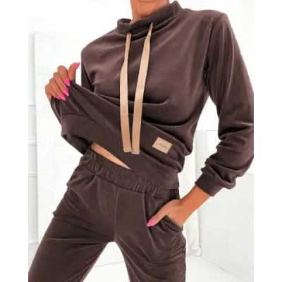 Dámska velúrová súprava MODA637 čokoládová