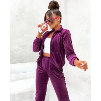 Velúrová súprava s rozopnutou mikinou MODA771 bordová