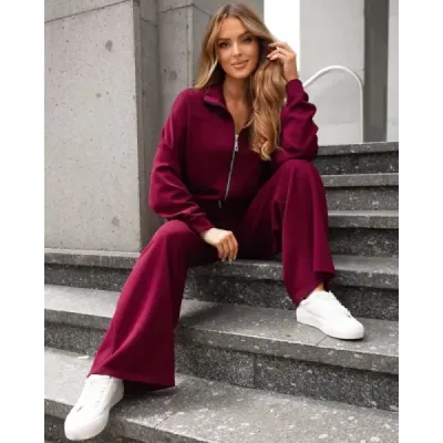 Dámsky set  so širokými nohavicami MODA21109 bordovej farby