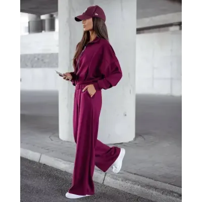 Dámsky set  so širokými nohavicami MODA21109 bordovej farby