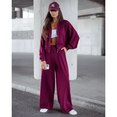 Dámsky set  so širokými nohavicami MODA21109 bordovej farby